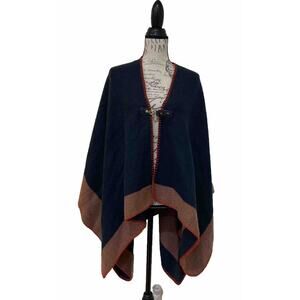 Vince Camuto Teal Herringbone Whipstitch Poncho Ruana Cape Shawl